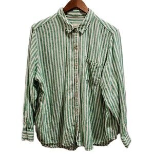 Universal Thread  Womens XL Green Stripe Linen Rayon Long Sleeve Button Shirt